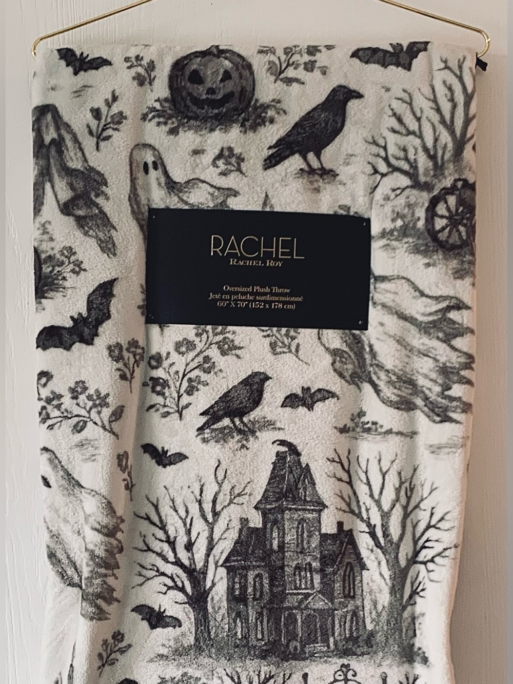Rachel Roy Halloween Haunted House Spooky Ghosts Crows Pumpkins Throw Blanket - Picture 4 of 6